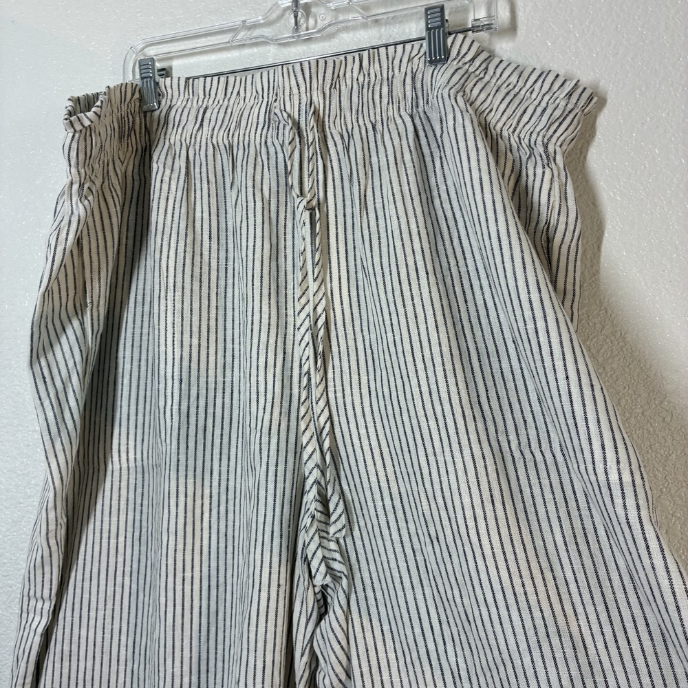 Ava & Viv Linen Pants Womens 2X White Striped Wide Leg Paperbag Waist Drawstring